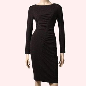 WHISTLES Black Red Cheetah Print Ruched Bodycon Dress